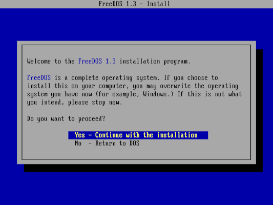 screenshot of installing FreeDOS