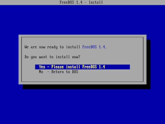 screenshot of installing FreeDOS